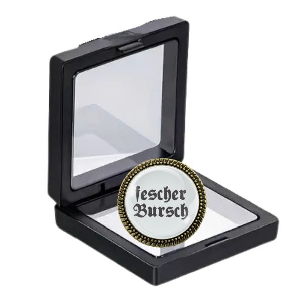 Geschenk-Etui mit Trachtenbrosche „Fescher Bursch“ – perfekte Geschenkidee für Trachtenliebhaber